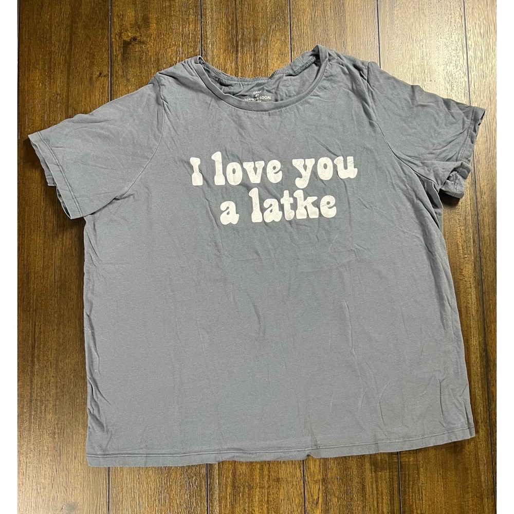 Grayson Social I Love You A Latke Graphic Tee Gray 2X Short Sleeve Top Jewish